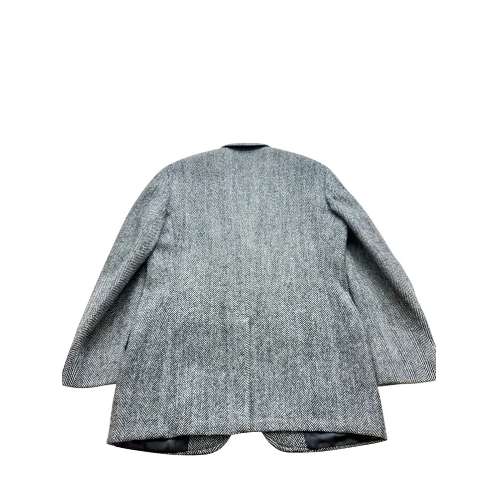 Harris Tweed Mens Grey Herringbone Wool Blazer Coat Handwoven Scotland qq06